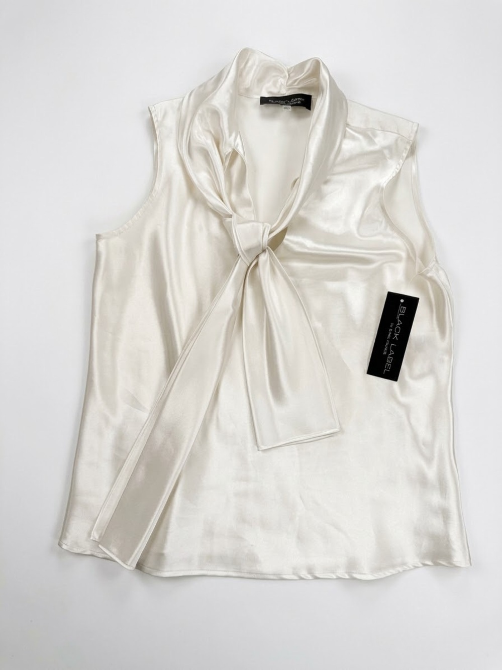 Black Label Satin Tie-Neck Sleeveless Camisole - Ivory